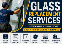 Technician replacing window glass for residential and commercial glass replacement services in Miami-Dade, Broward, and Palm Beach Counties.